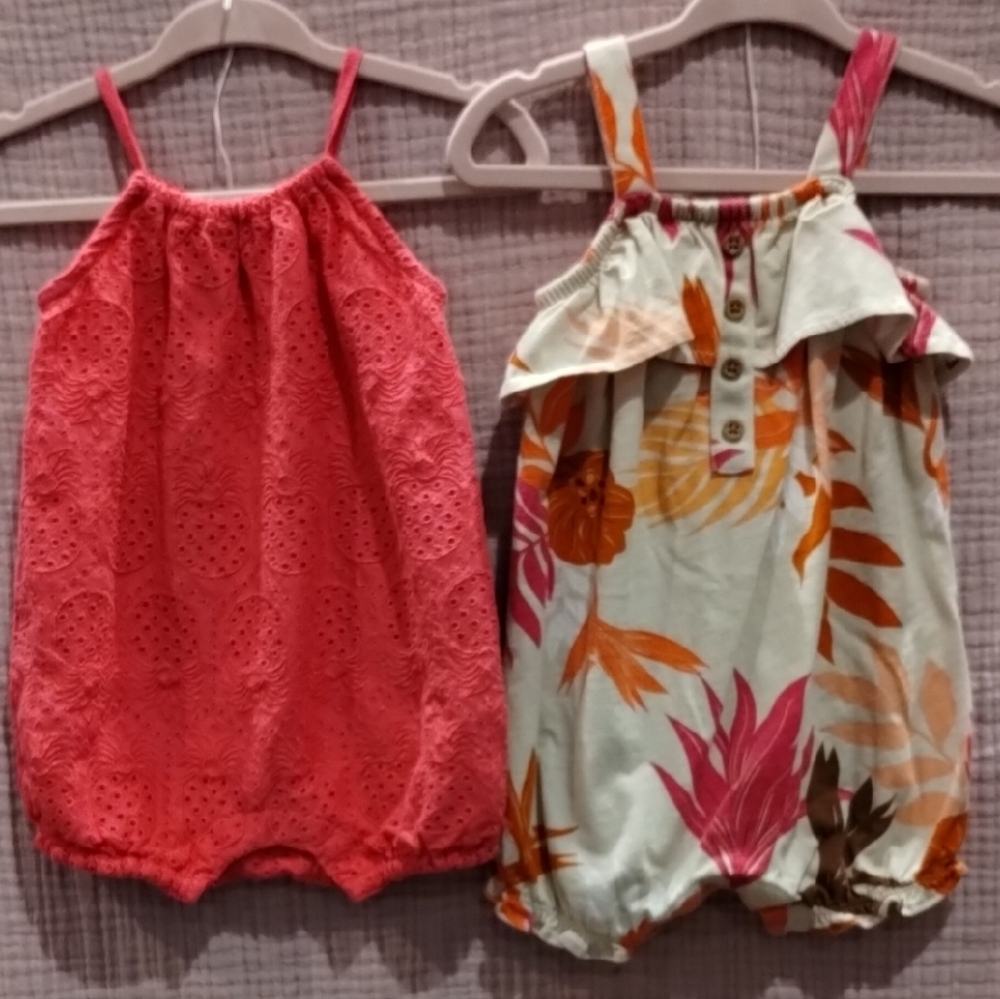 Carter's & Old Navy Coral Eyelet and Floral Romper Set